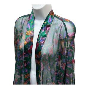 Victorias Secret VTG Kimono WMNS OS Green Floral Sheer Open Romantic Fairy Short